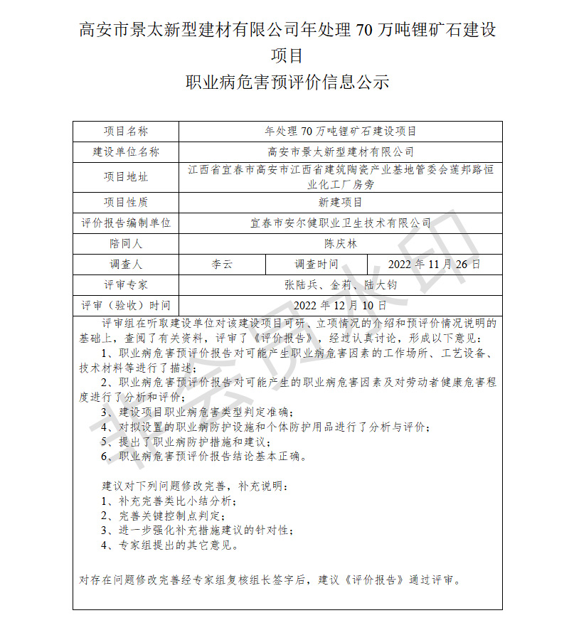 高安市景太新型建材有限公司年处理70万吨锂矿石建设项目职业病危害预评价信息公示.jpg